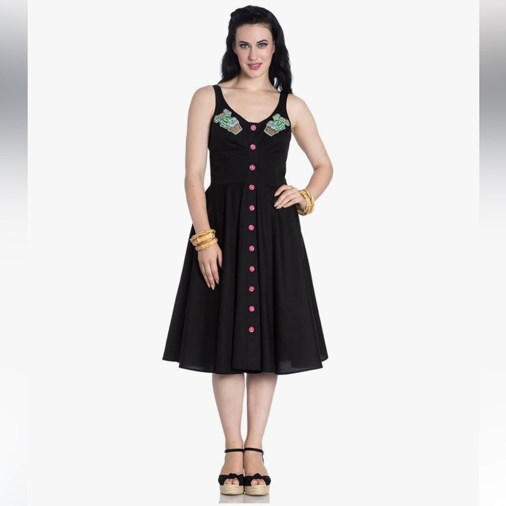 Hell Bunny Women's Hatiora Cactus Straps Swing Dress